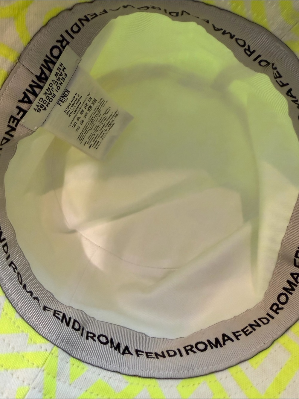 Fendi Neon Yellow Logo Fringe-Trim Bucket Hat - Picture 11 of 12